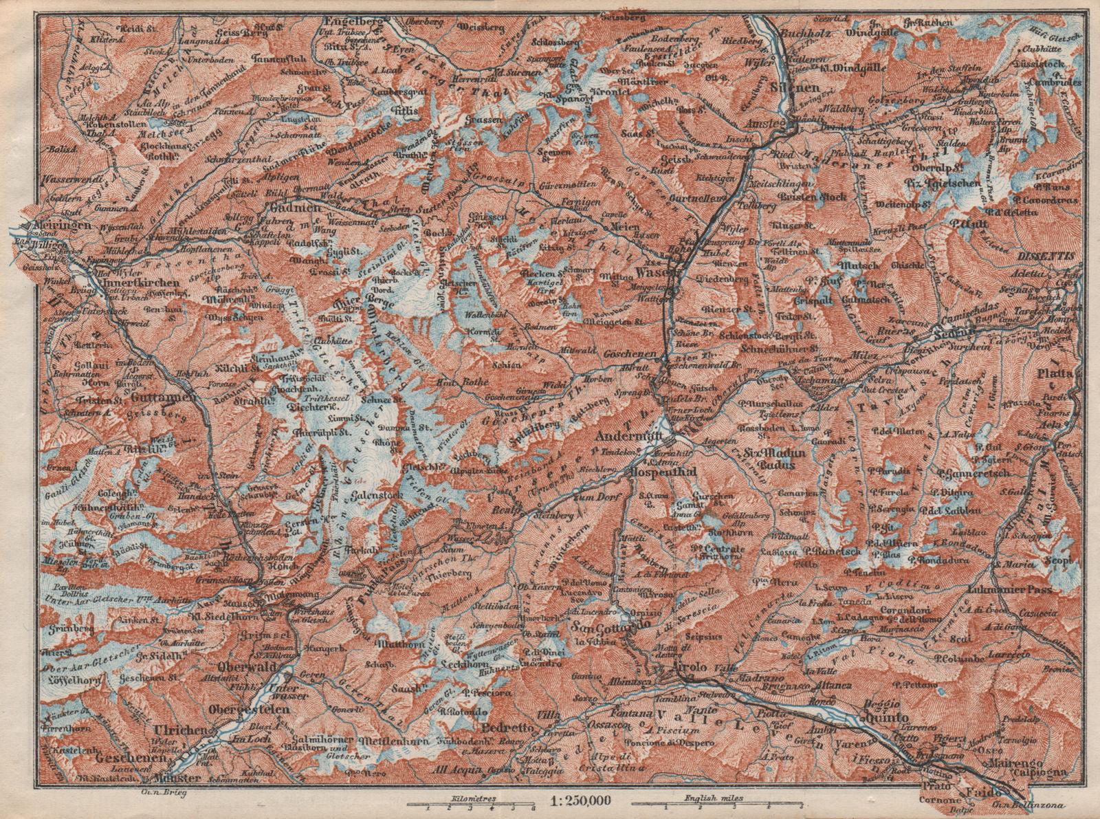 ST GOTTHARD area. Andermatt Engelberg Silenen Gadmen Ulrichen Disentis 1897 map